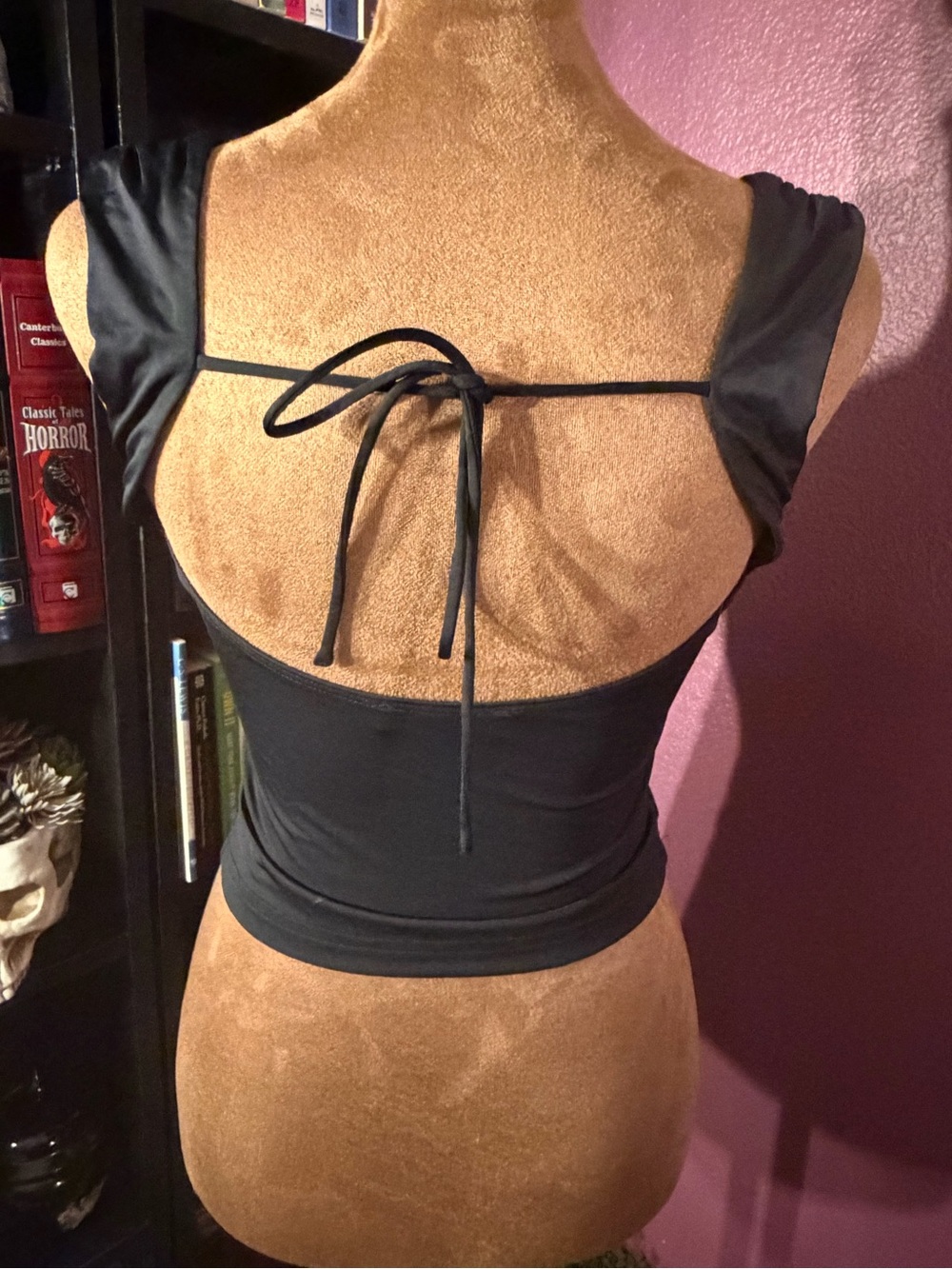 Black Cowl neck cropped soft sleeveless top with back tie - Picture 3 of 3
